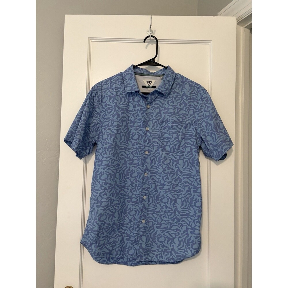 Vissla Button Up Shirt Blue Cotton Abstract Print Sz Medium Surf Skate Camp